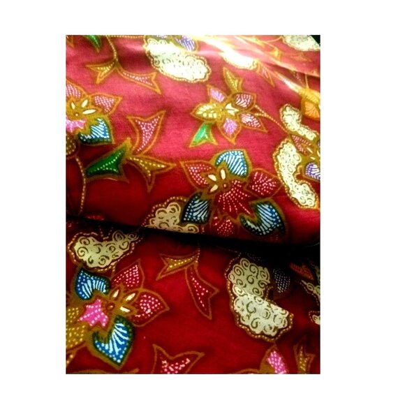 Material Fabric Cotton Red Blue White Brown 38" x 87'  Flowers Hearts Leaves - Picture 5 of 10